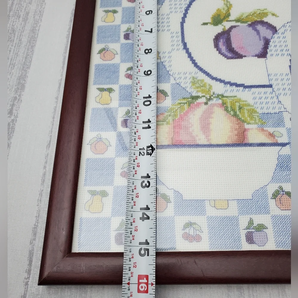 Cross-stitch Framed Art Place Setting and Bowl Of Fruit